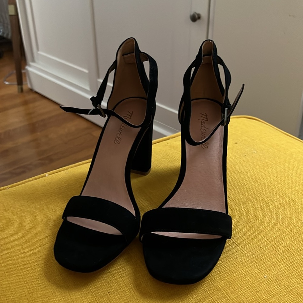 Madewell black suede heel sandals in size 8. Brand new in box
